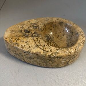 Vintage Heavy Limestone Fossil Stone Cigar Ashtray MCM